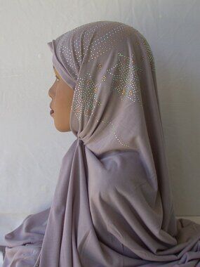 Women's Seattle Grey Rhinestone Fashion Jersey Scarf 28 x 70 Headwrap  Hijab